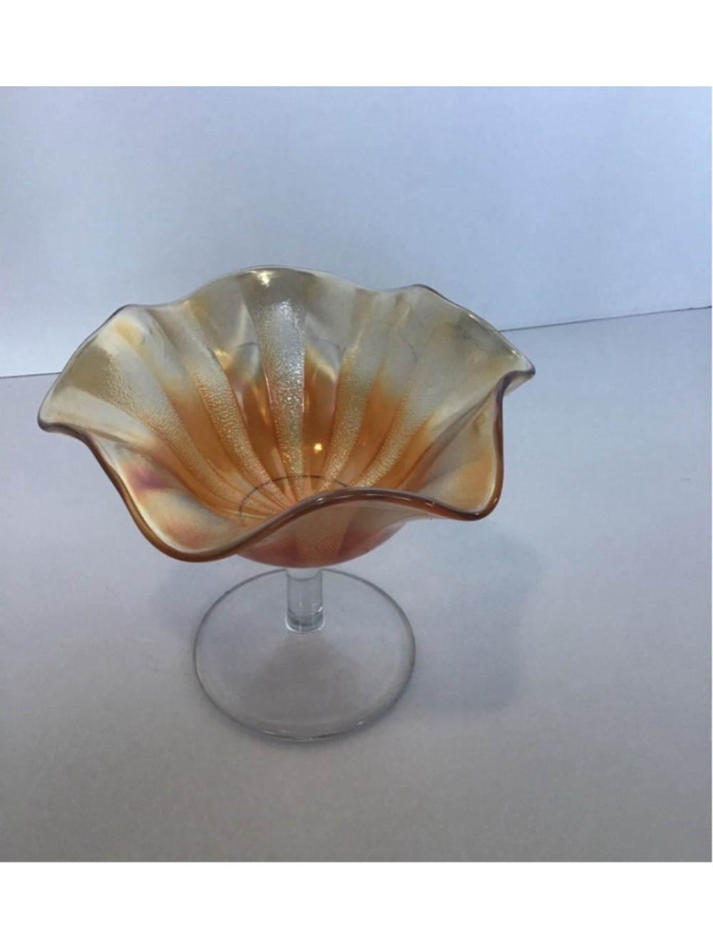Fenton Stippled Rays Marigold Iridesent Compote